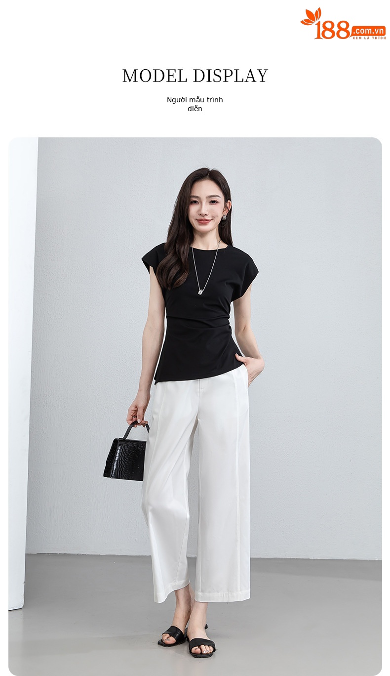 Quần culottes nữ ống rộng cạp cao vải modal co giãn dáng suông dài 9 phần — màu hồng chi tiết 22