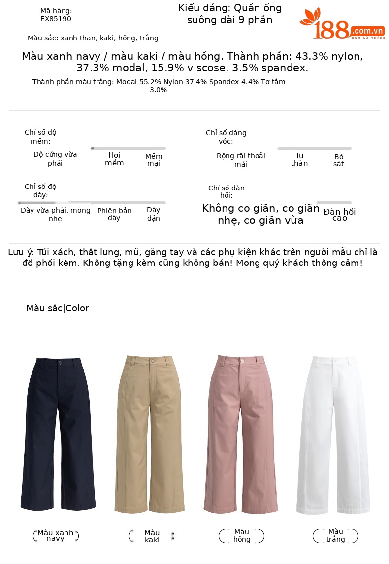 Quần culottes nữ ống rộng cạp cao vải modal co giãn dáng suông dài 9 phần — màu hồng chi tiết 7