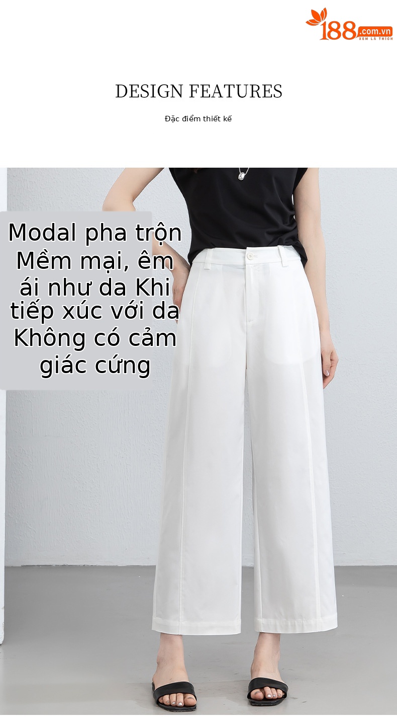Quần culottes nữ ống rộng cạp cao vải modal co giãn dáng suông dài 9 phần — màu hồng chi tiết 10