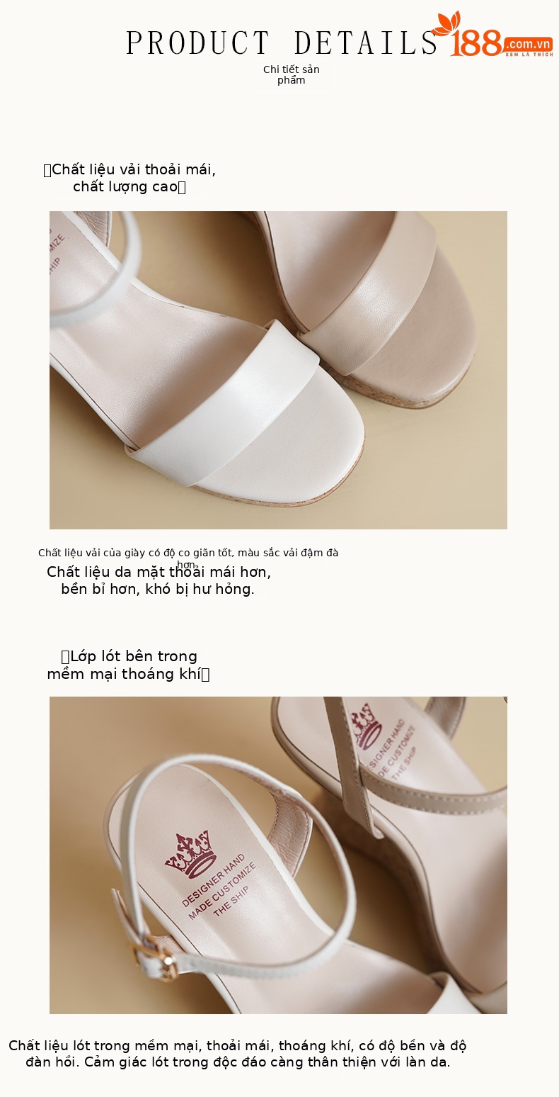 Sandal cao gót nữ da thật quai ngang đế platform gót 12 cm mũi hở kiểu La Mã — màu trắng ngà, màu mơ chi tiết 7