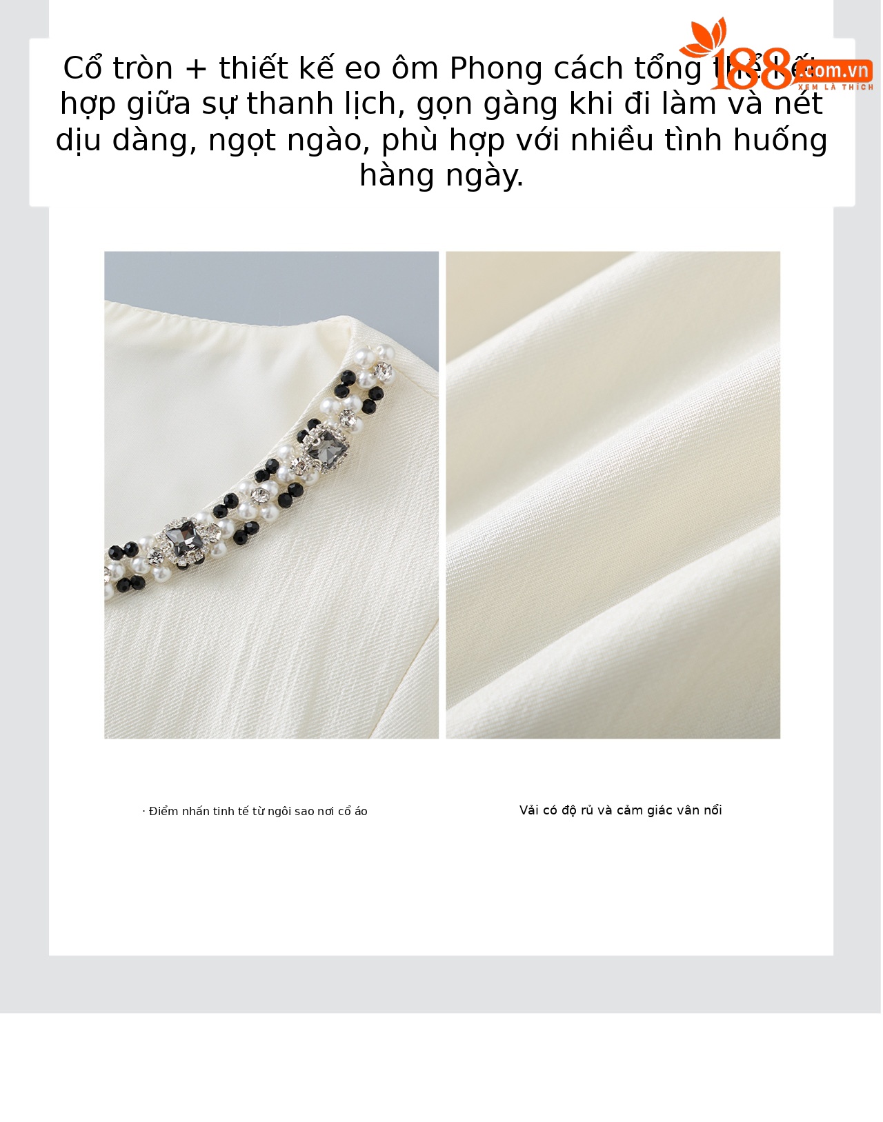 Váy suông nữ midi cổ tròn đính ngọc trai, tay ngắn, form suông che khuyết điểm — màu đen chi tiết 9