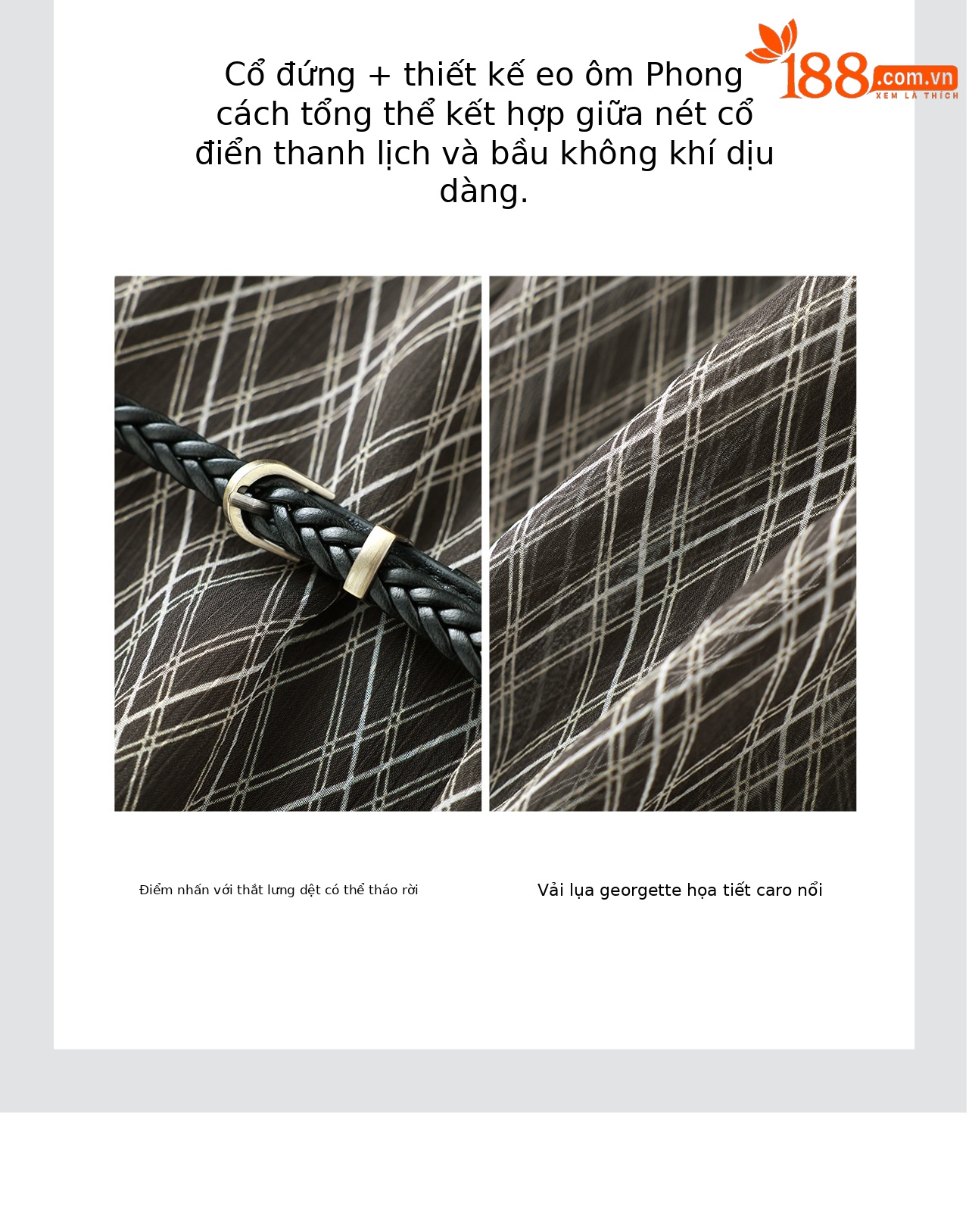 Váy maxi nữ thắt eo in họa tiết caro phong cách cổ điển, dáng chữ A — Màu cà phê chi tiết 9