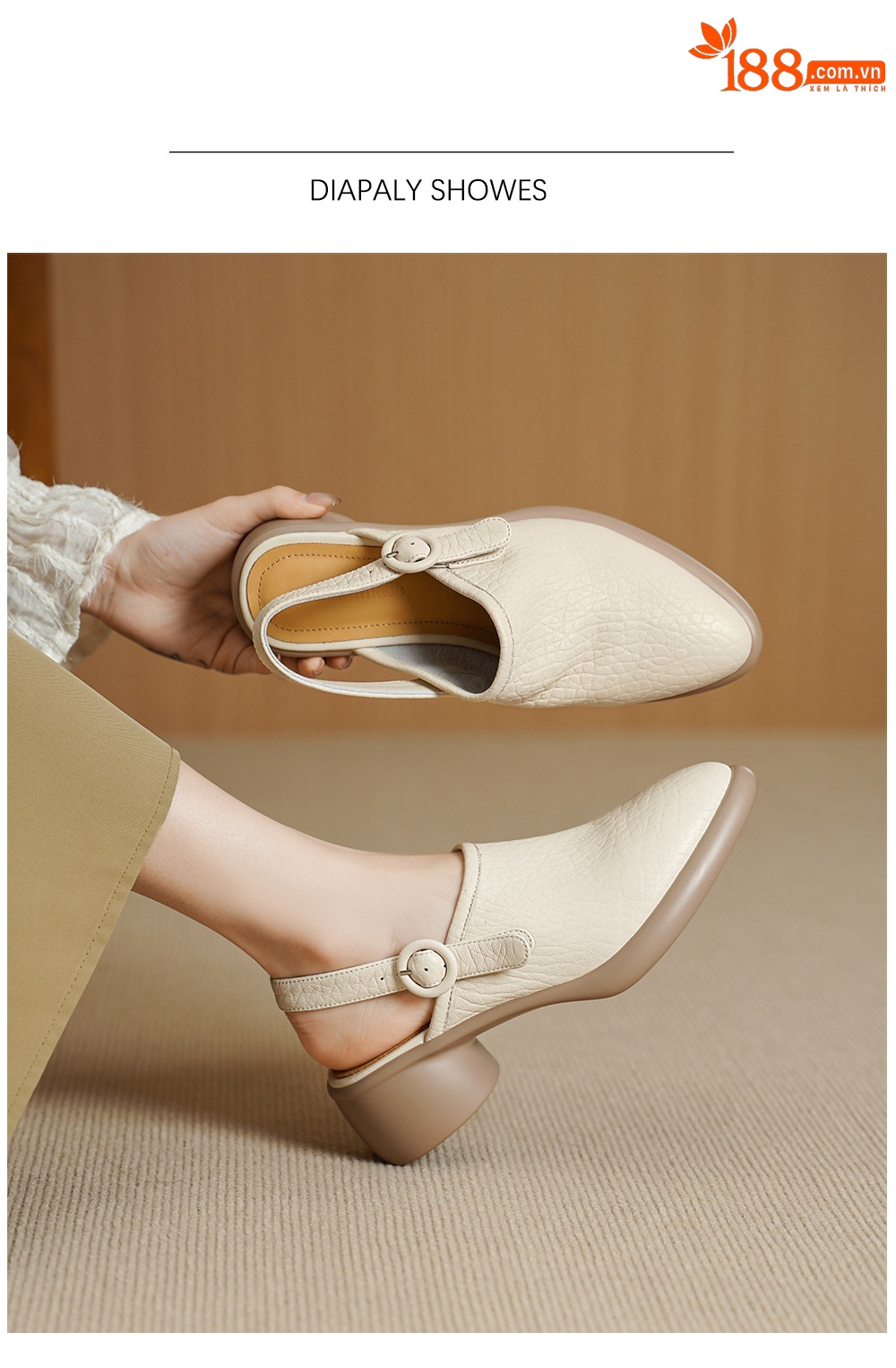 Sandal nữ da dê mũi tròn gót vuông cao 7 cm quai ngang khóa một chữ — đen chi tiết 6