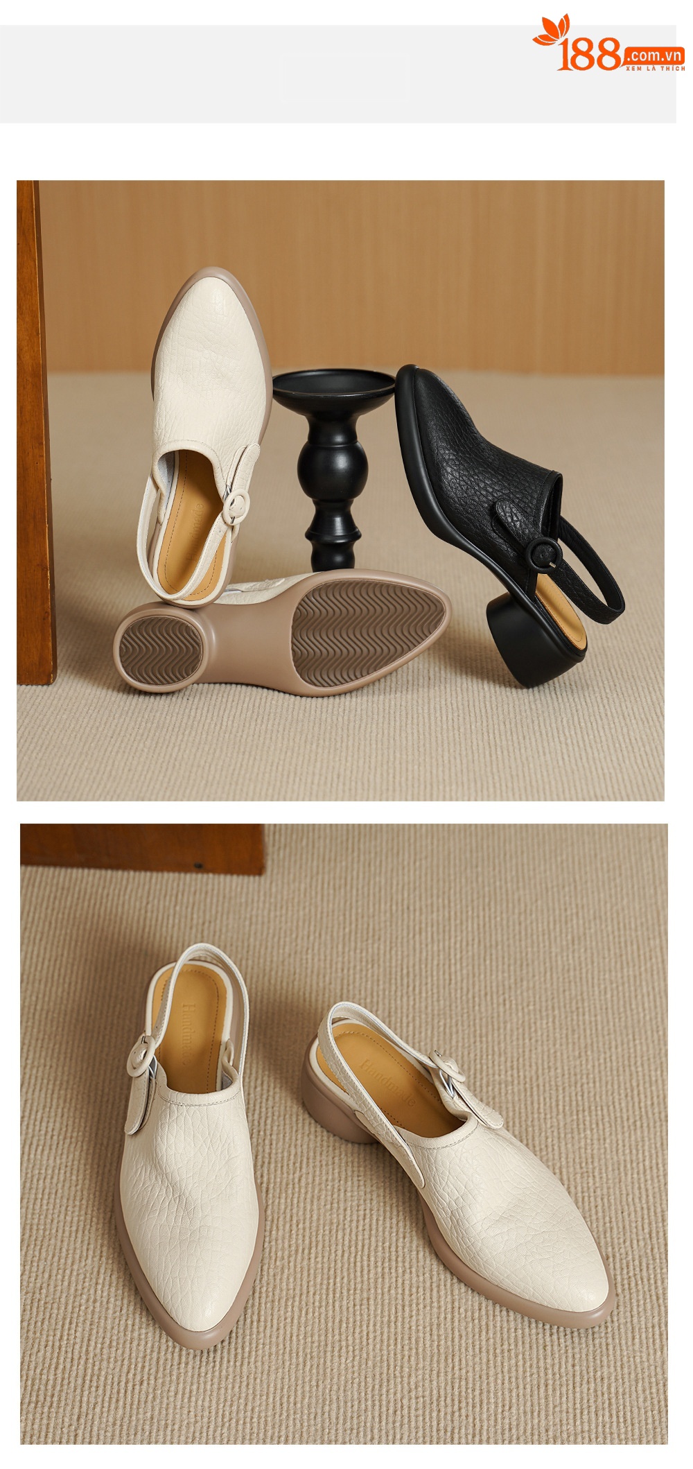 Sandal nữ da dê mũi tròn gót vuông cao 7 cm quai ngang khóa một chữ — đen chi tiết 11