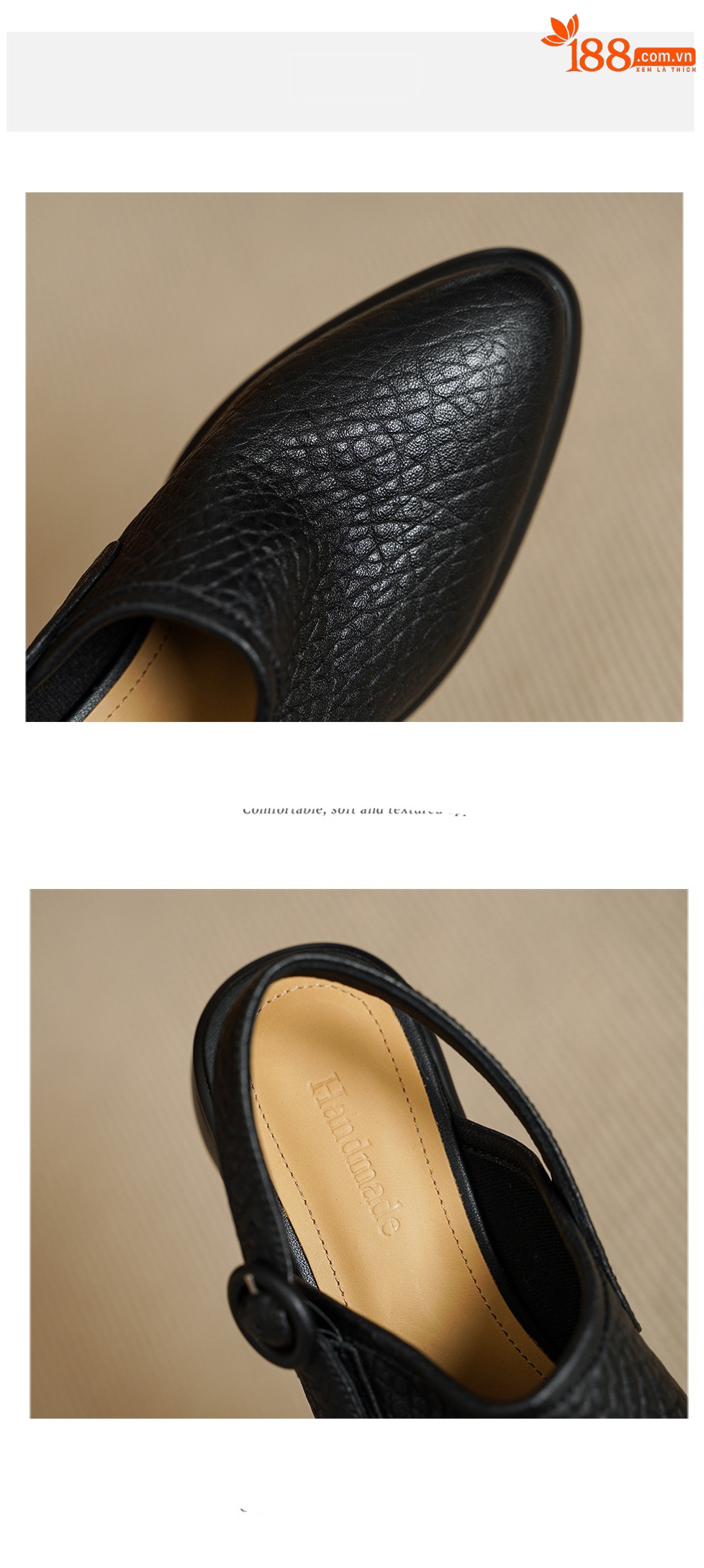Sandal nữ da dê mũi tròn gót vuông cao 7 cm quai ngang khóa một chữ — đen chi tiết 14