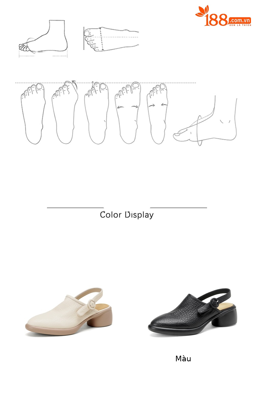 Sandal nữ da dê mũi tròn gót vuông cao 7 cm quai ngang khóa một chữ — đen chi tiết 5