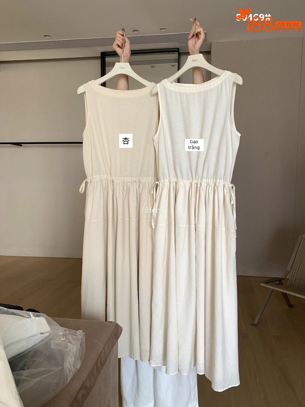Đầm maxi nữ cổ tròn không tay thắt eo phong cách tối giản — trắng ngà, màu mơ chi tiết 18