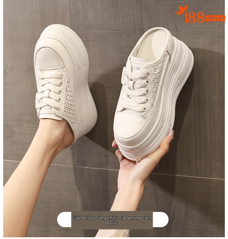 Giày sneaker nữ đế dày tăng chiều cao, phong cách basic trắng, form slip-on tiện lợi — màu trắng chi tiết 1
