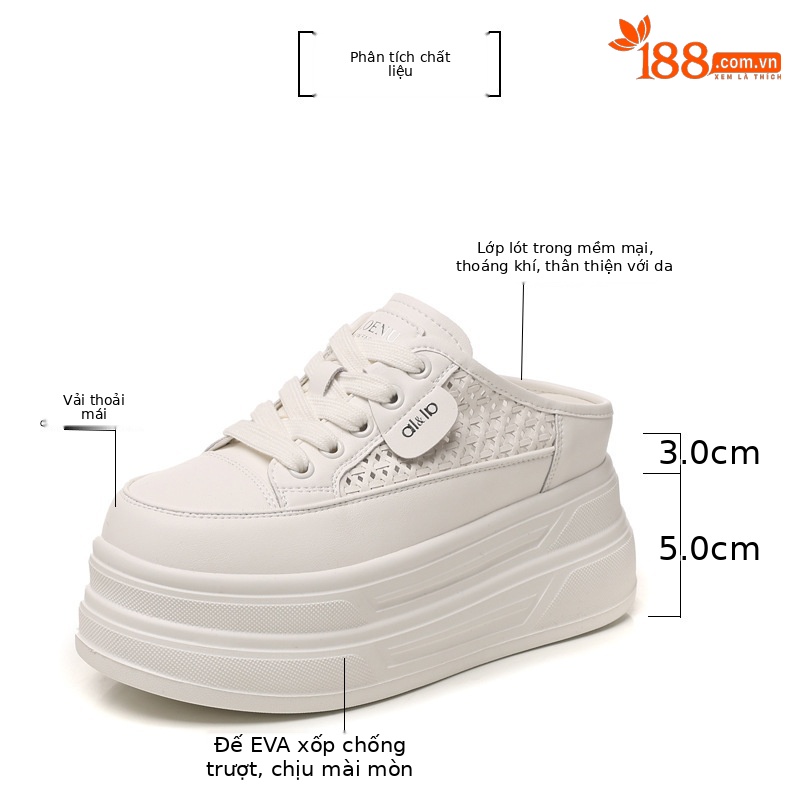 Giày sneaker nữ đế dày tăng chiều cao, phong cách basic trắng, form slip-on tiện lợi — màu trắng chi tiết 2