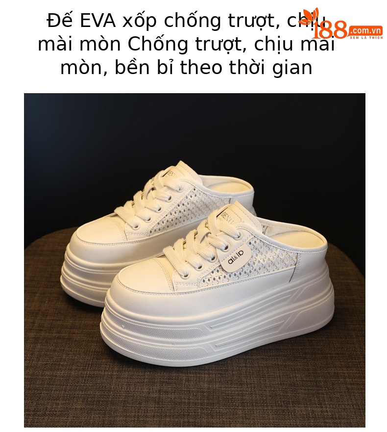 Giày sneaker nữ đế dày tăng chiều cao, phong cách basic trắng, form slip-on tiện lợi — màu trắng chi tiết 8