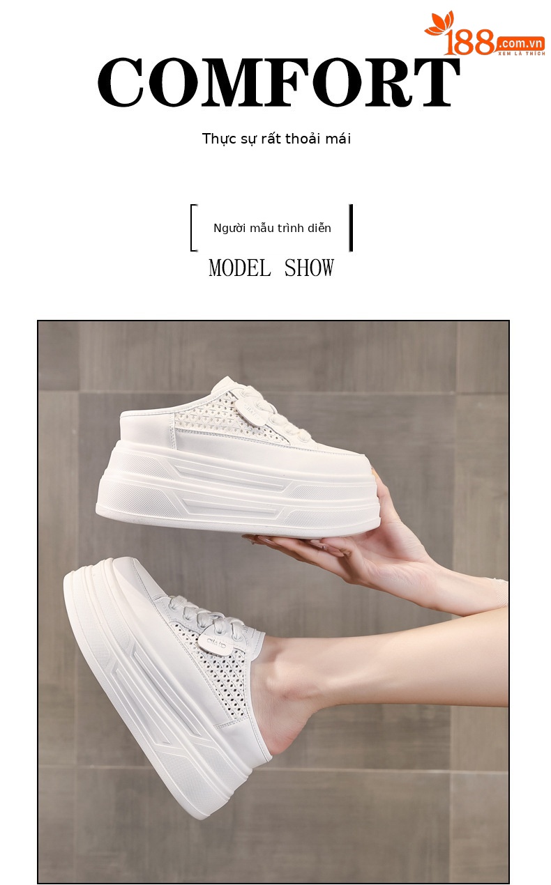 Giày sneaker nữ đế dày tăng chiều cao, phong cách basic trắng, form slip-on tiện lợi — màu trắng chi tiết 9