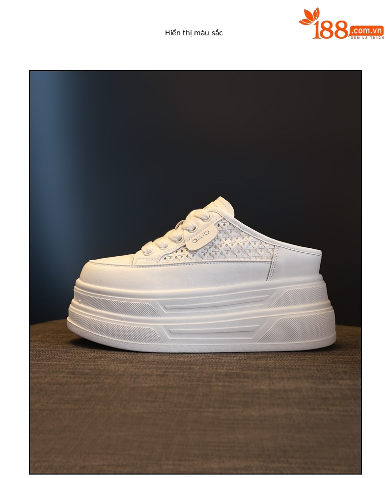 Giày sneaker nữ đế dày tăng chiều cao, phong cách basic trắng, form slip-on tiện lợi — màu trắng chi tiết 12