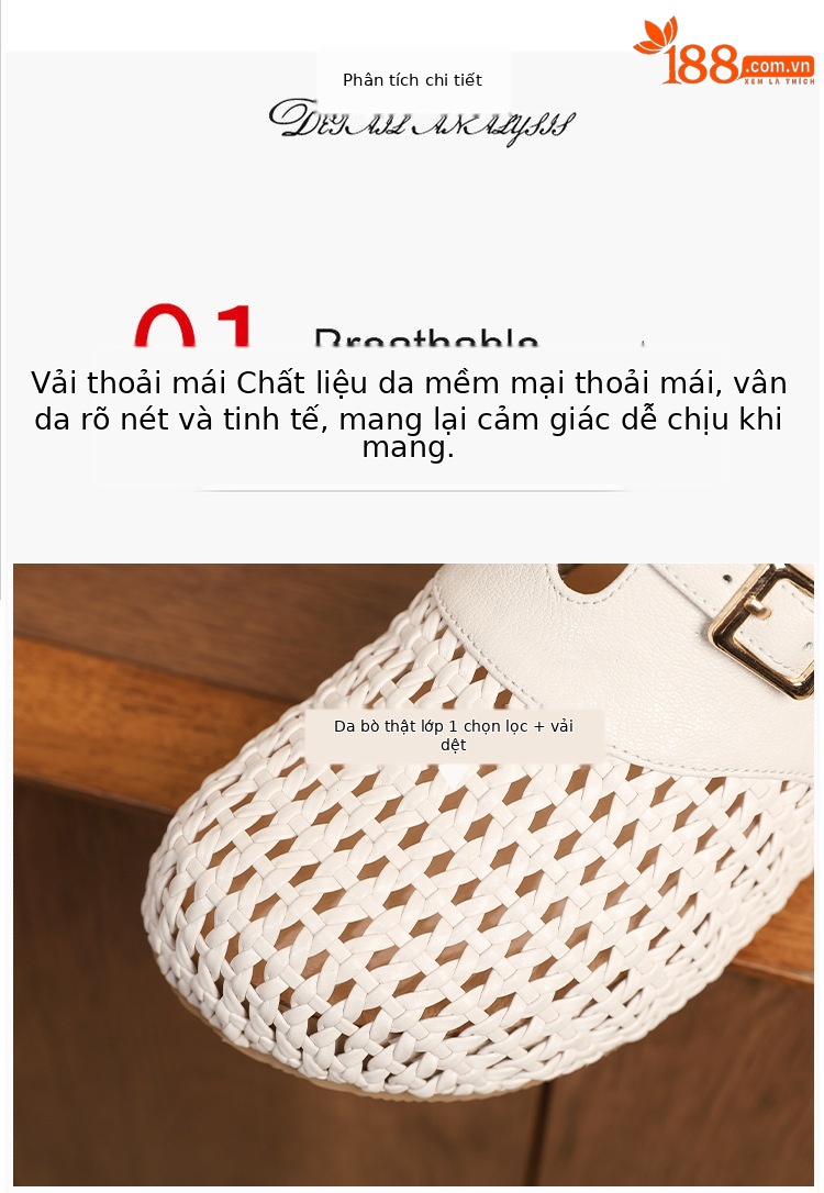 Dép sandal nữ quai chữ V đế bệt, mũi tròn thoáng khí, phong cách hè — màu trắng ngà, bạc chi tiết 5