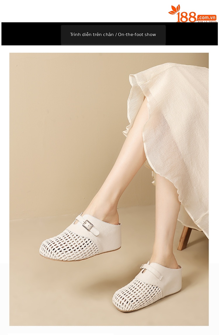 Dép sandal nữ quai chữ V đế bệt, mũi tròn thoáng khí, phong cách hè — màu trắng ngà, bạc chi tiết 9