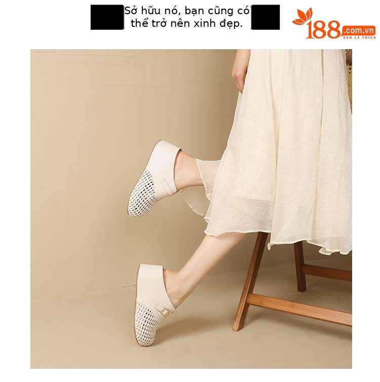 Dép sandal nữ quai chữ V đế bệt, mũi tròn thoáng khí, phong cách hè — màu trắng ngà, bạc chi tiết 12