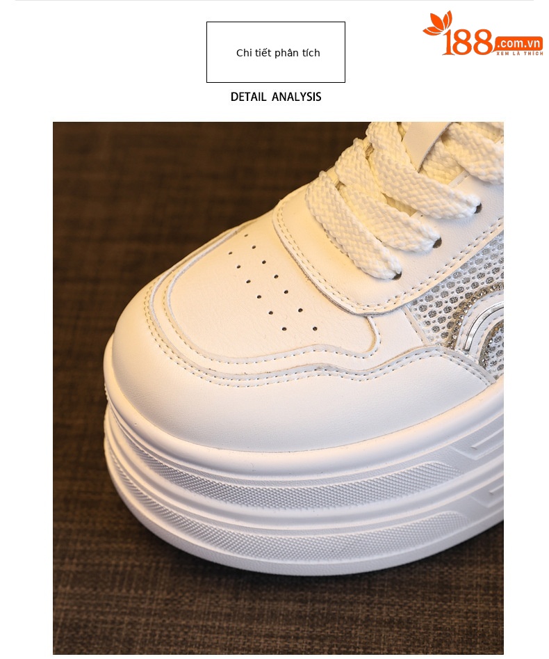 Giày sneaker nữ đế dày tăng chiều cao lưới thoáng khí phong cách thể thao — màu trắng chi tiết 5