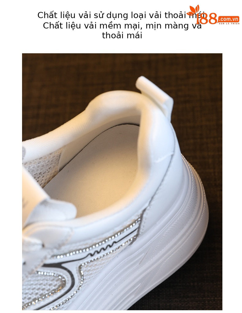 Giày sneaker nữ đế dày tăng chiều cao lưới thoáng khí phong cách thể thao — màu trắng chi tiết 6