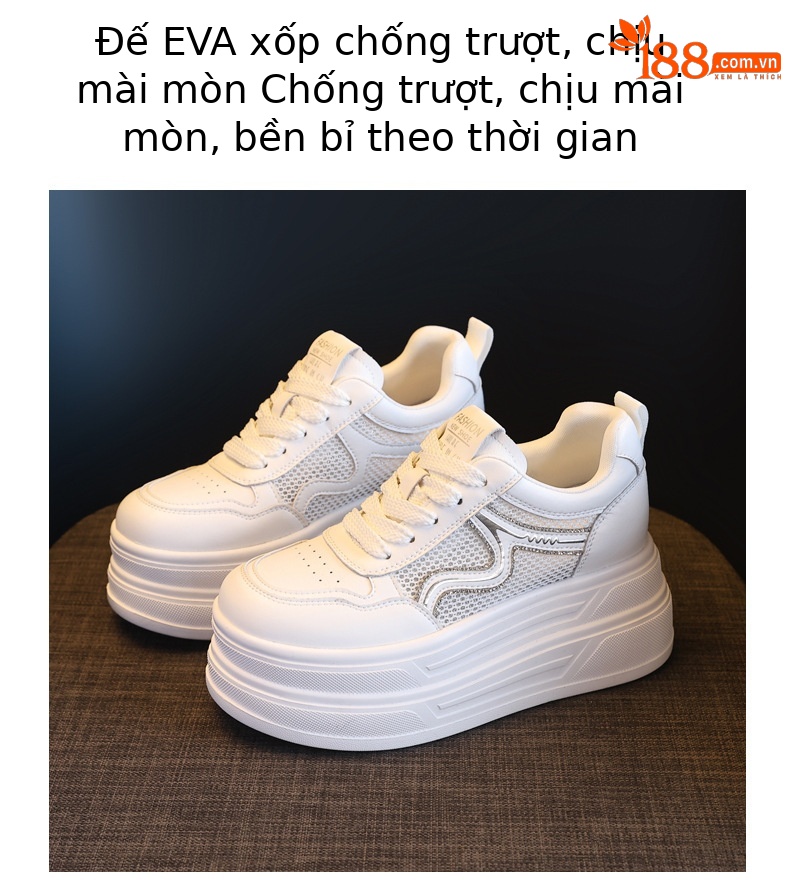 Giày sneaker nữ đế dày tăng chiều cao lưới thoáng khí phong cách thể thao — màu trắng chi tiết 8
