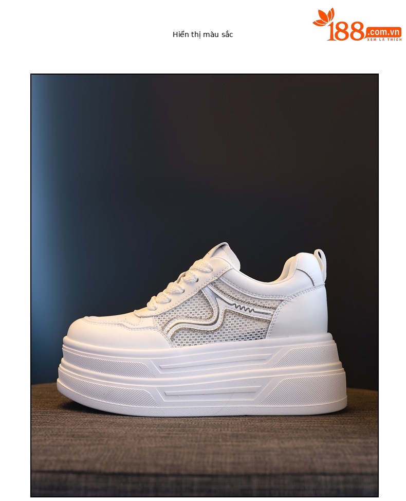 Giày sneaker nữ đế dày tăng chiều cao lưới thoáng khí phong cách thể thao — màu trắng chi tiết 12