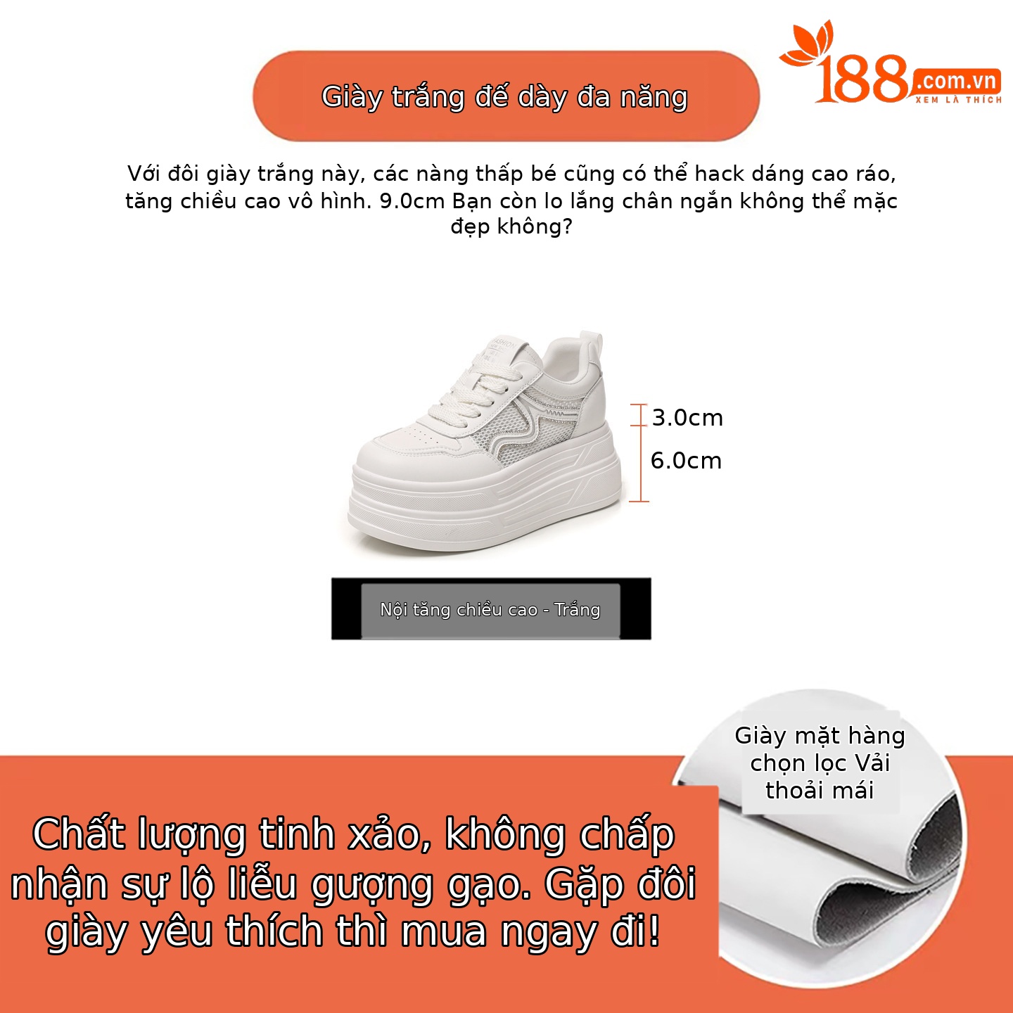 Giày sneaker nữ đế dày tăng chiều cao lưới thoáng khí phong cách thể thao — màu trắng