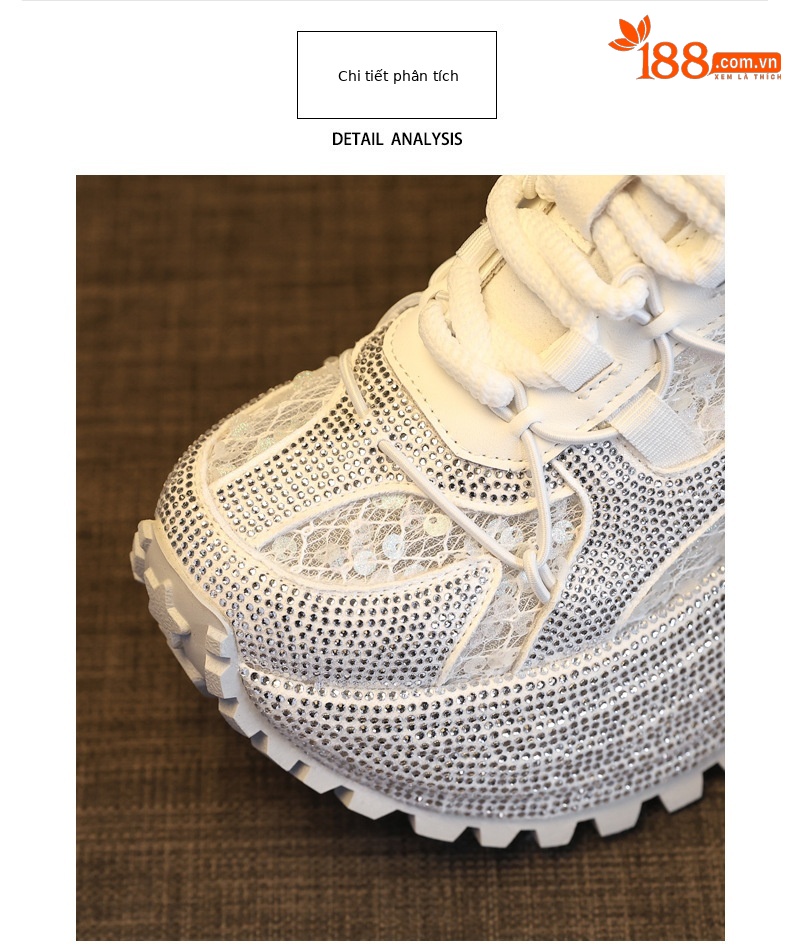 Giày sneaker nữ đế dày tăng chiều cao đính đá lưới thoáng mát — màu đen chi tiết 7