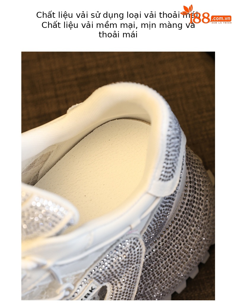Giày sneaker nữ đế dày tăng chiều cao đính đá lưới thoáng mát — màu đen chi tiết 8