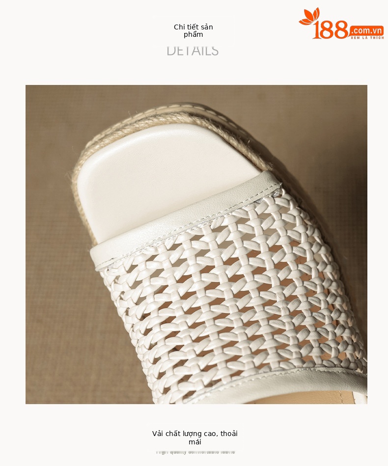 Sandal cao gót nữ mũi vuông đế rơm gót 10 cm — màu đen, màu trắng chi tiết 16
