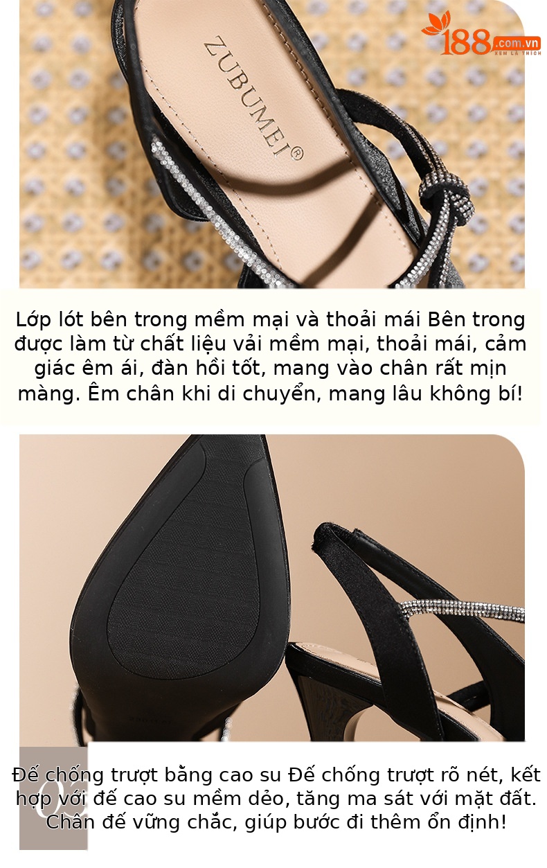 Sandal cao gót nữ mũi nhọn quai ngang đế platform gót 11 cm — Đen - 11cm chi tiết 4