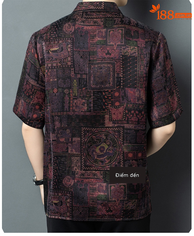 Áo sơ mi ngắn tay nam mulberry silk dáng rộng mùa hè — Da đen H187006 chi tiết 12