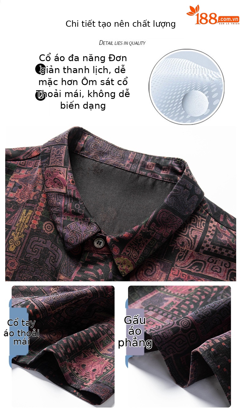 Áo sơ mi ngắn tay nam mulberry silk dáng rộng mùa hè — Da đen H187006 chi tiết 5