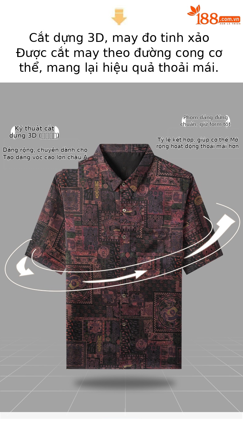 Áo sơ mi ngắn tay nam mulberry silk dáng rộng mùa hè — Da đen H187006 chi tiết 7