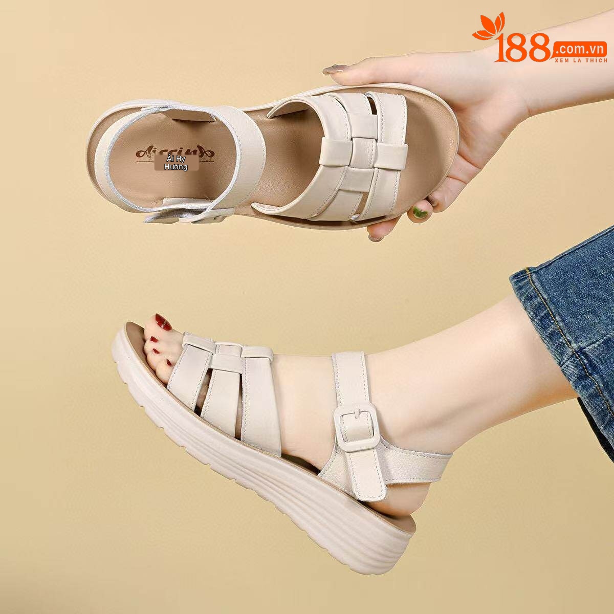 Sandal nữ hở mũi đế xuồng da thật gót thấp mềm phong cách cơ bản — màu đen chi tiết 6