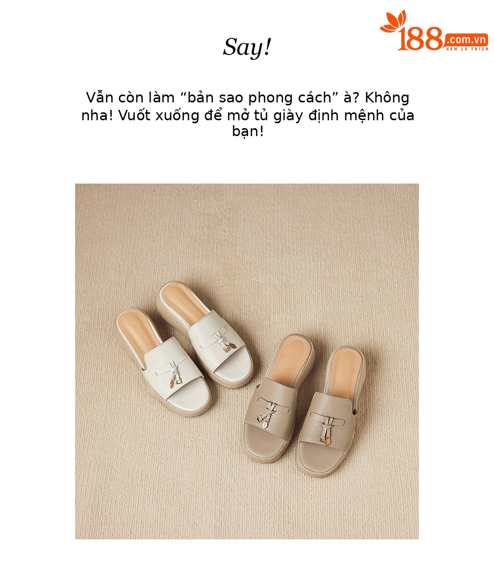 Dép sandal nữ xỏ ngón đế bệt da dê đế dày mùa hè — màu trắng ngà chi tiết 5