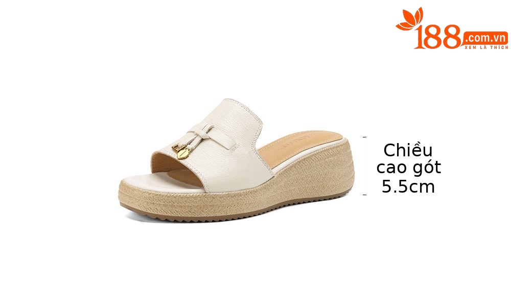 Dép sandal nữ xỏ ngón đế bệt da dê đế dày mùa hè — màu trắng ngà chi tiết 7