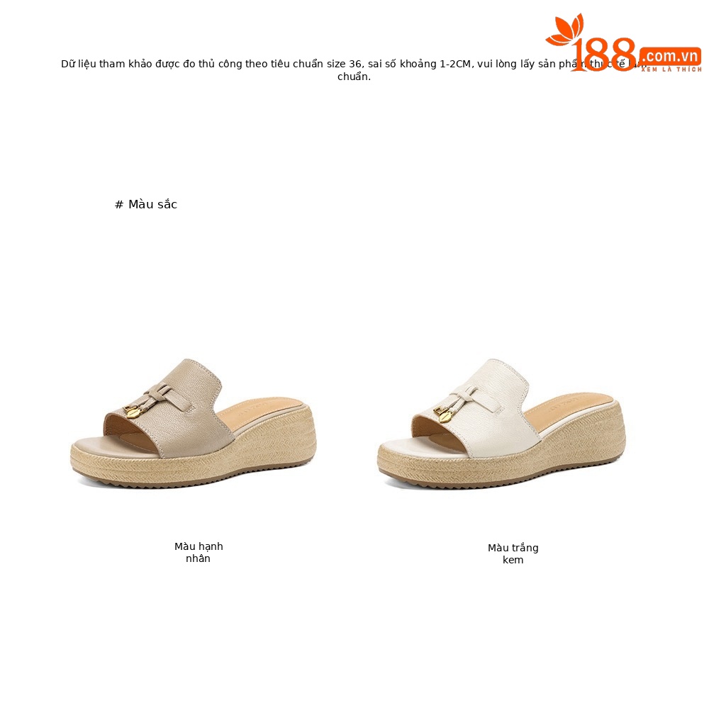 Dép sandal nữ xỏ ngón đế bệt da dê đế dày mùa hè — màu trắng ngà chi tiết 8