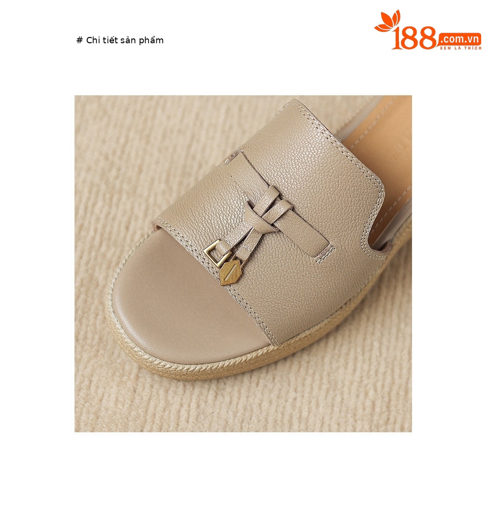 Dép sandal nữ xỏ ngón đế bệt da dê đế dày mùa hè — màu trắng ngà chi tiết 9
