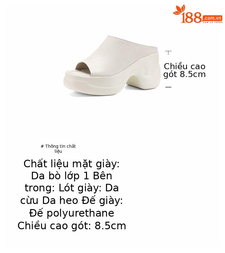 Sandal cao gót nữ đế dày 8,5 cm quai ngang da bò — đen chi tiết 4