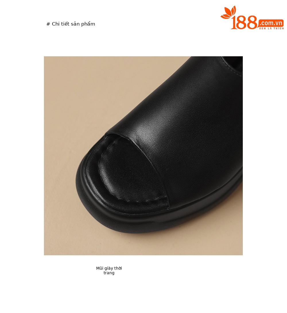 Sandal cao gót nữ đế dày 8,5 cm quai ngang da bò — đen chi tiết 15