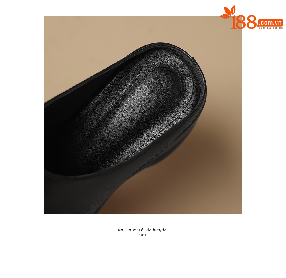 Sandal cao gót nữ đế dày 8,5 cm quai ngang da bò — đen chi tiết 17