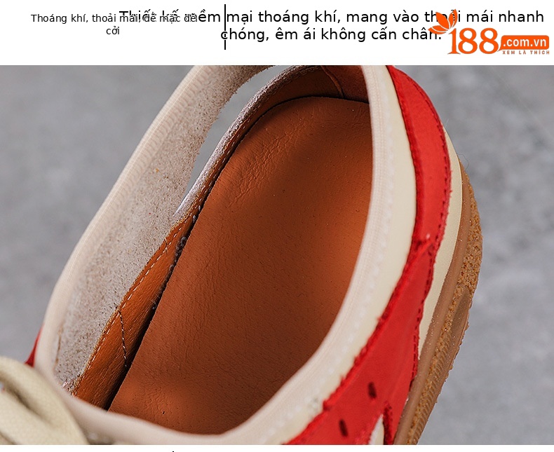 Sandal nữ da bò thật đục lỗ phong cách cổ điển buộc dây — màu vàng chi tiết 6