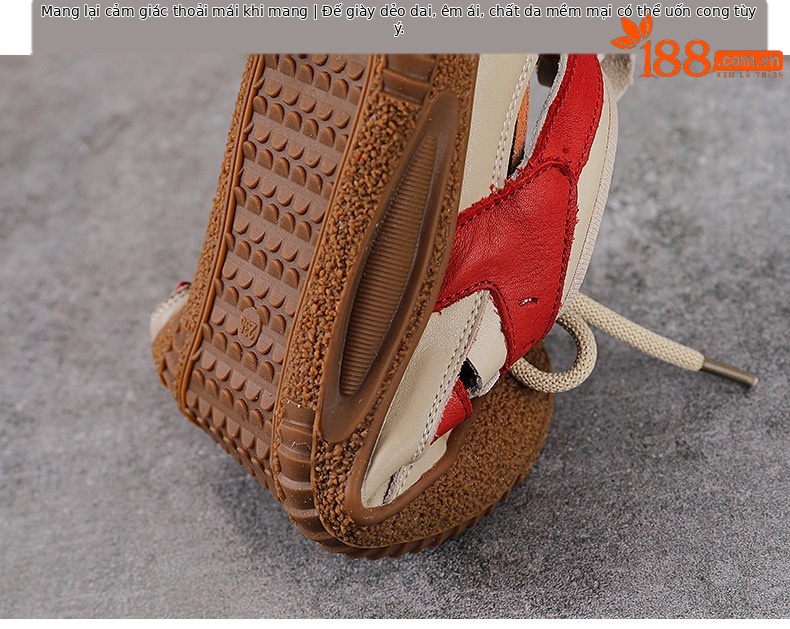 Sandal nữ da bò thật đục lỗ phong cách cổ điển buộc dây — màu vàng chi tiết 8