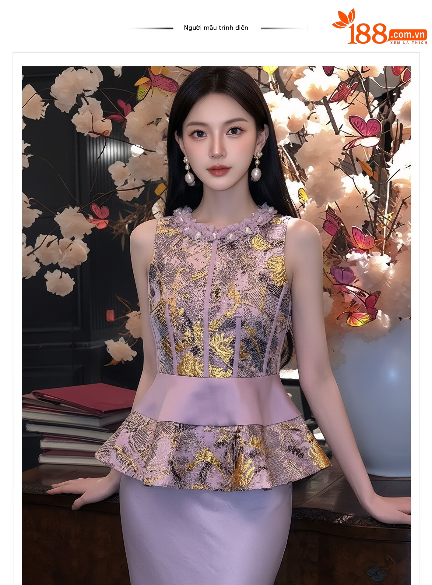 Bộ set nữ quốc phong gồm áo gile hoa văn + áo khoác cardigan + chân váy trơn — Bộ ba mảnh, Trang chủ, bộ hai mảnh, áo khoác chi tiết 1