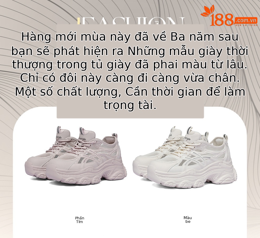 Giày thể thao nữ đế dày lưới thoáng khí mùa hè tăng chiều cao — 6140 Màu be, 6140 Bột tím chi tiết 1