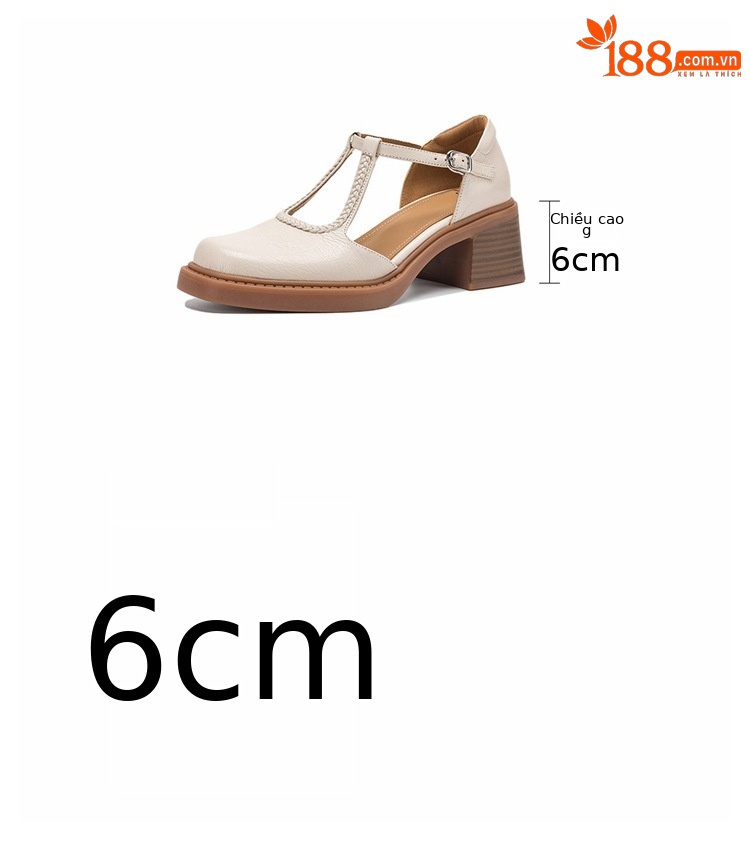 Sandal cao gót nữ mũi vuông quai chữ T đế dày — màu trắng ngà chi tiết 3
