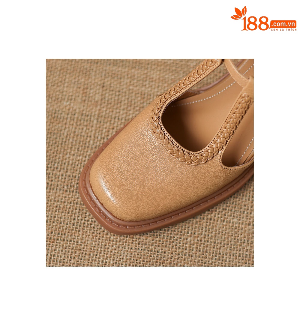Sandal cao gót nữ mũi vuông quai chữ T đế dày — màu trắng ngà chi tiết 10