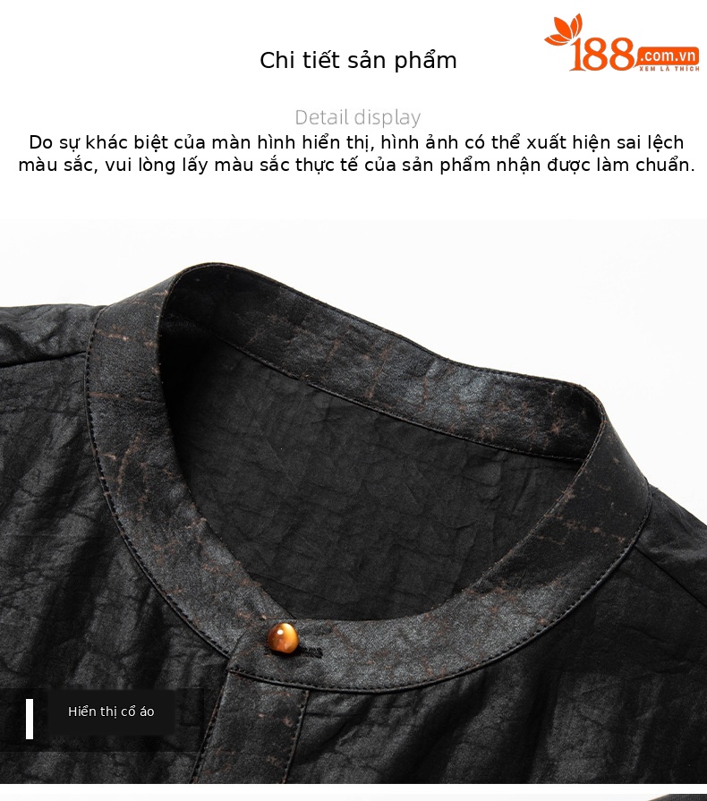 Áo sơ mi nam ngắn tay lụa đứng cổ phong cách Trung Hoa — Da đen 26229 chi tiết 14