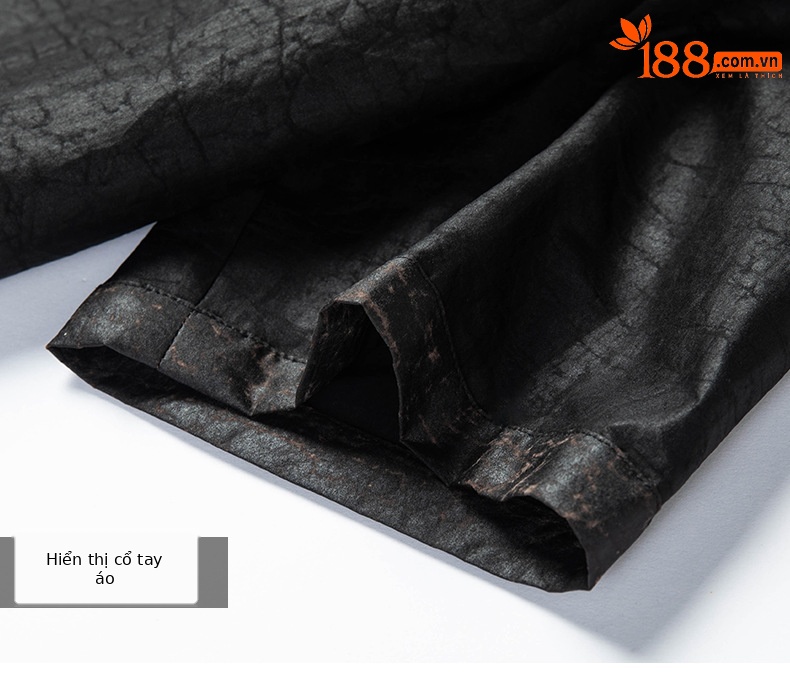 Áo sơ mi nam ngắn tay lụa đứng cổ phong cách Trung Hoa — Da đen 26229 chi tiết 17