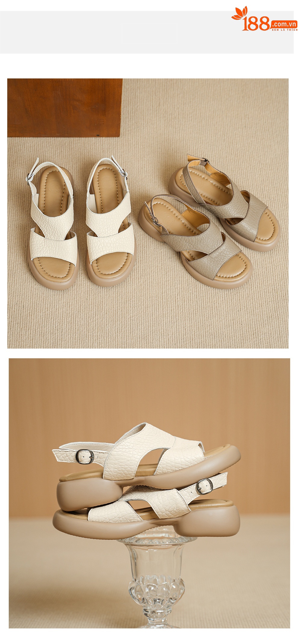 Sandal nữ hở mũi gót vuông đế dày quai ngang — Xám voi chi tiết 11