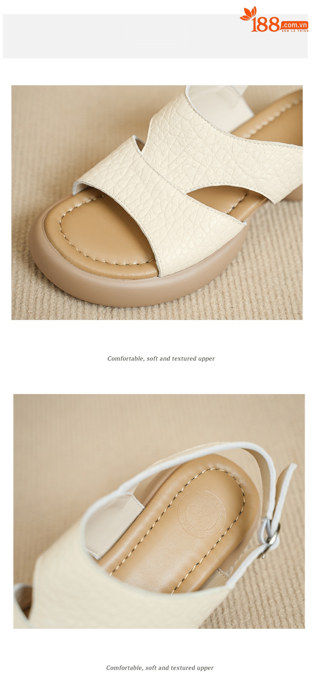 Sandal nữ hở mũi gót vuông đế dày quai ngang — Xám voi chi tiết 14