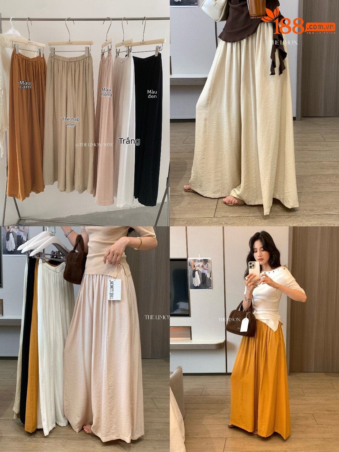 Quần culottes nữ ống rộng cạp cao dáng lười mùa hè 2026 — Thẻ nông, màu đen, màu hồng, màu cam chi tiết 46